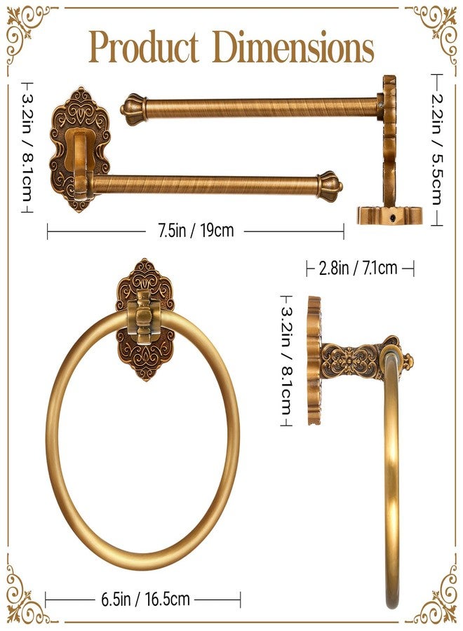 Otoolling 2 Pcs Antique Gold Toilet Paper Holder Towel Ring, Hand Towel Hanger Toilet Paper Roll Holder Wall Mount Retro Vintage Bathroom Hardware - Image 2